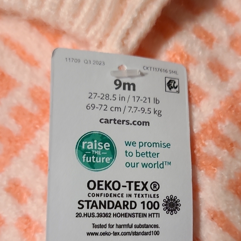 Carter's Peach Geometric Kids One Piece 9 Months NWT Button Closure - Picture 5 of 8